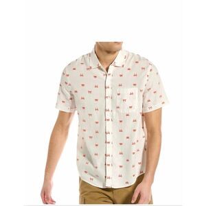 MAGASCHONI White Linen Blend Crab Print Button up Short Sleeve Shirt-L